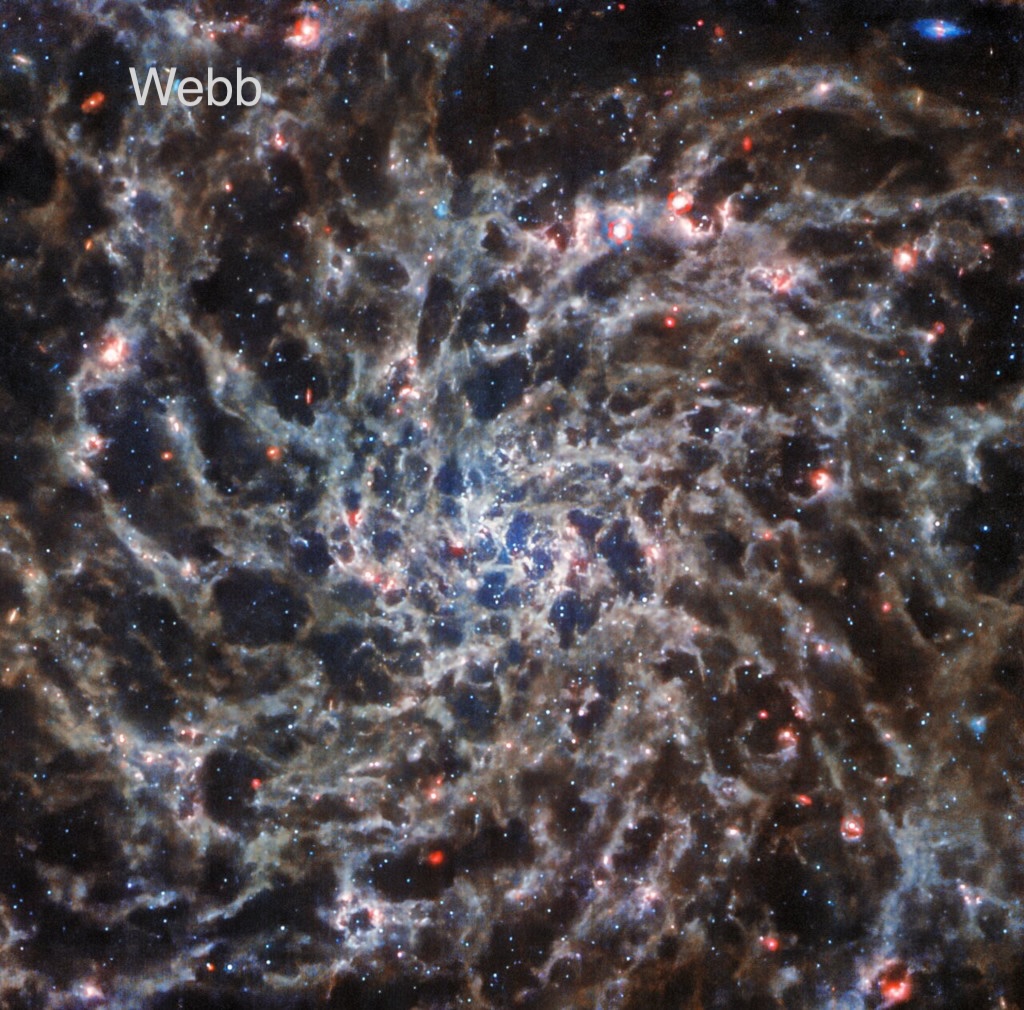 每日天文图：Webb与Hubble联手揭示IC 5332星系的神秘面纱